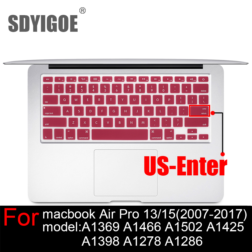 Laptop keyboard cover For macbook Pro13 Retian A1502A1425 15Pro A1398 Air13 A1466 A1369 Silicon Keyboard Cover protective film: US-red