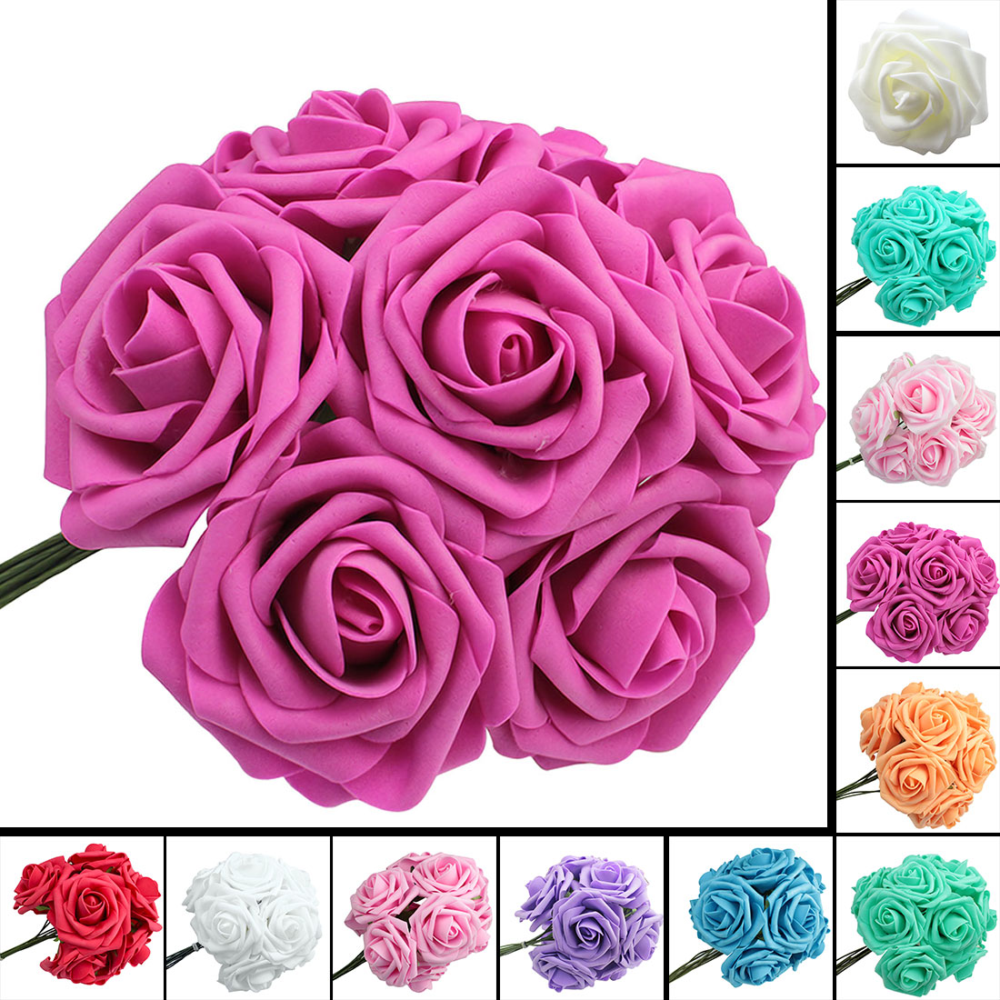 10 Heads 7CM Artificial Rose Flowers Wedding Bride Bouquet PE Foam DIY Home Decor Rose Flowers Wedding Decoration 11 Colors