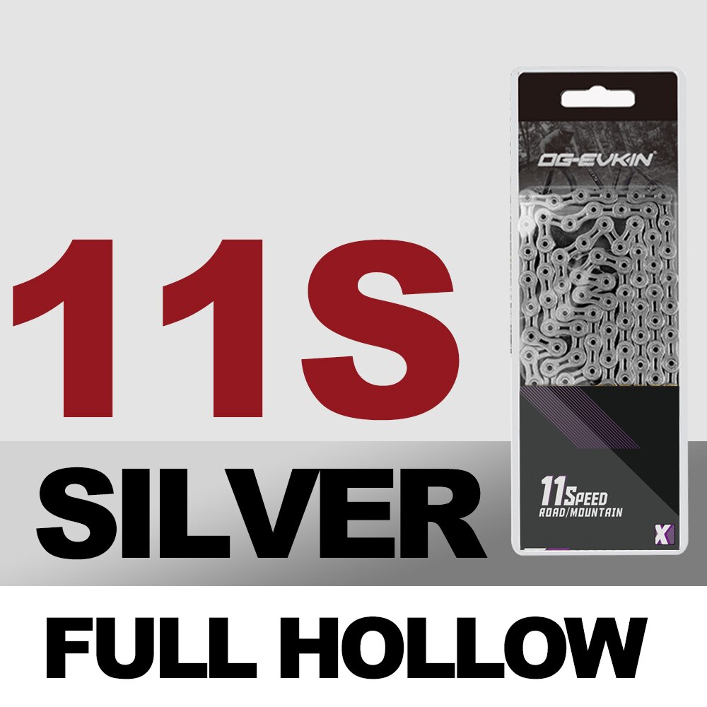 OG-EVKIN 9/10/11 Speed Bicycle MTB Chain Half/Full Hollow Bike Chain Mountain/Road Bicycle Chains 116 Quick Link Gold/Silver: C-01-11s-SL-Silver