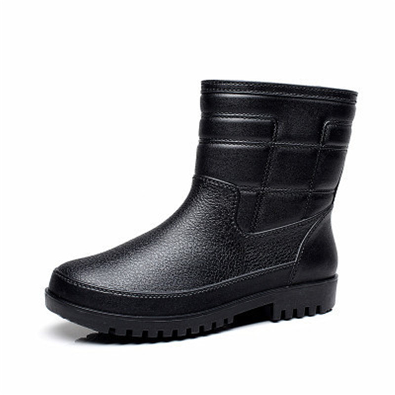 Plus size leather pattern men's rain boots plus velvet cotton warm short tube rain boots fishing anti-slip shoes rubber shoes