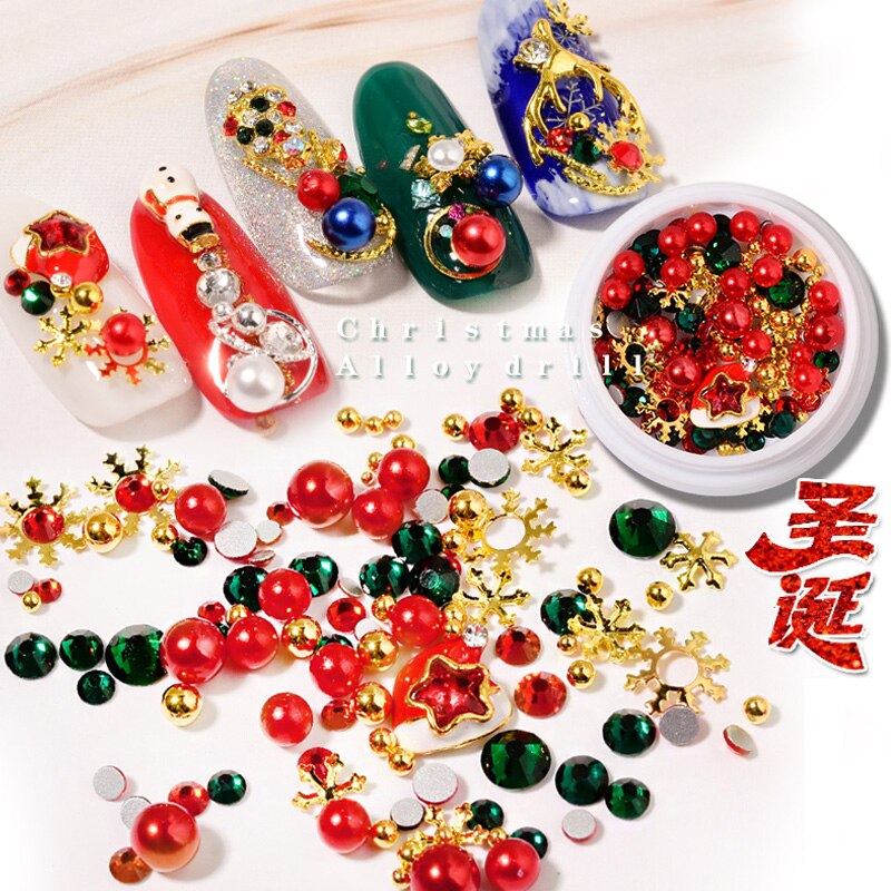 Sieraden Decoratie Voor Kerst Designs Diy Nail Decoratie Legering Metalen Studs/Legering/Parels Mix Rhinestone 3D Kerst Nail art