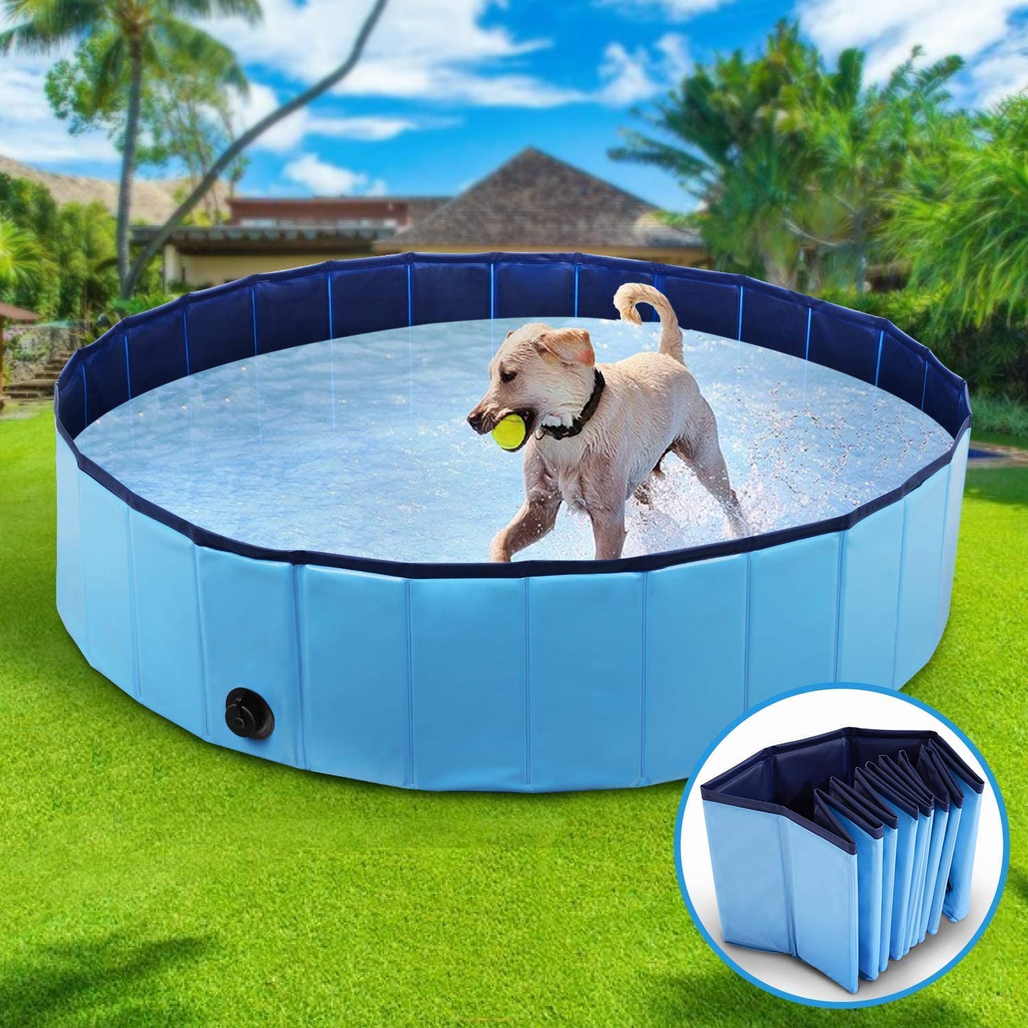 Hund pool sammenklappelig hund swimmingpool kæledyr bad svømning badekar kæledyr swimmingpool sammenklappelig badepool til hunde katte børn: Blå / L 80 x 30cm