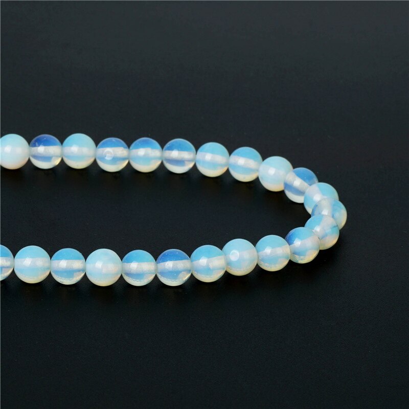 TopGoods White Opal Stone Beads Albumen Round Loose Beads 4-10mm Strand 15" Birthstone For Stone Jewelry Making