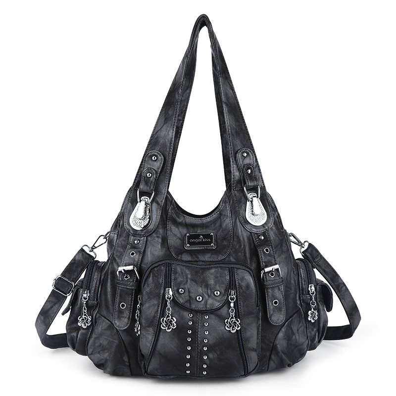 Angelkiss Bag Women Handbags Women Shoulder Bags PU Leather Handbag Female Satchel Big Shoulder Purse Bag bolsa feminina: GRAY