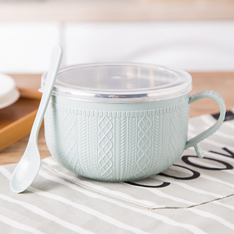 Stainless Steel Double Layer with Lid and Spoon Bowl Set Noodle Bowl Instant Noodle Bowl Anti-scalding Cute Rabbit Cutlery Set
