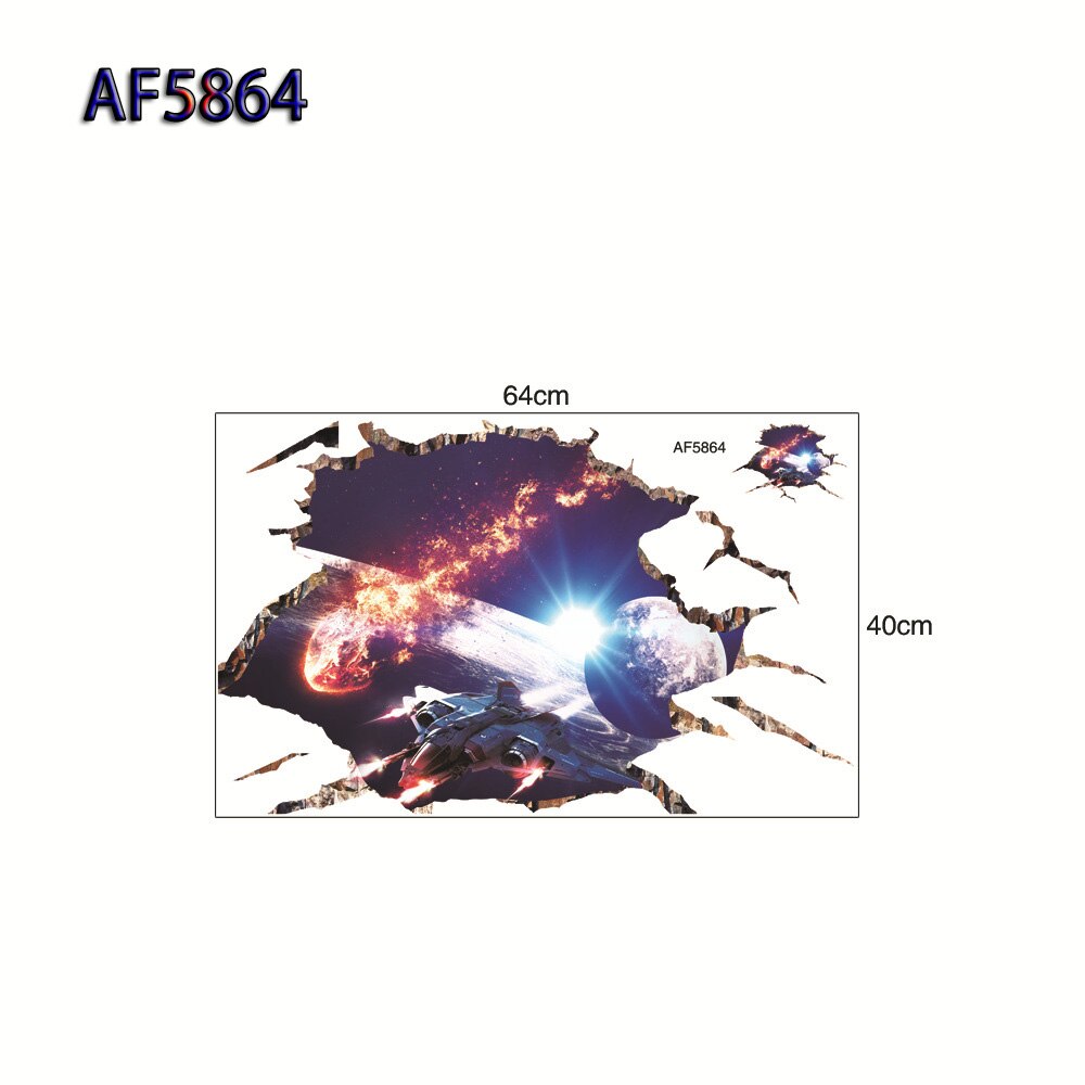 3D Cosmic Space Planet Broken Wall Stickers Removerable for Kids Rooms Boy Bedroom Nursery Home Decoration Decals Murals: AF5864