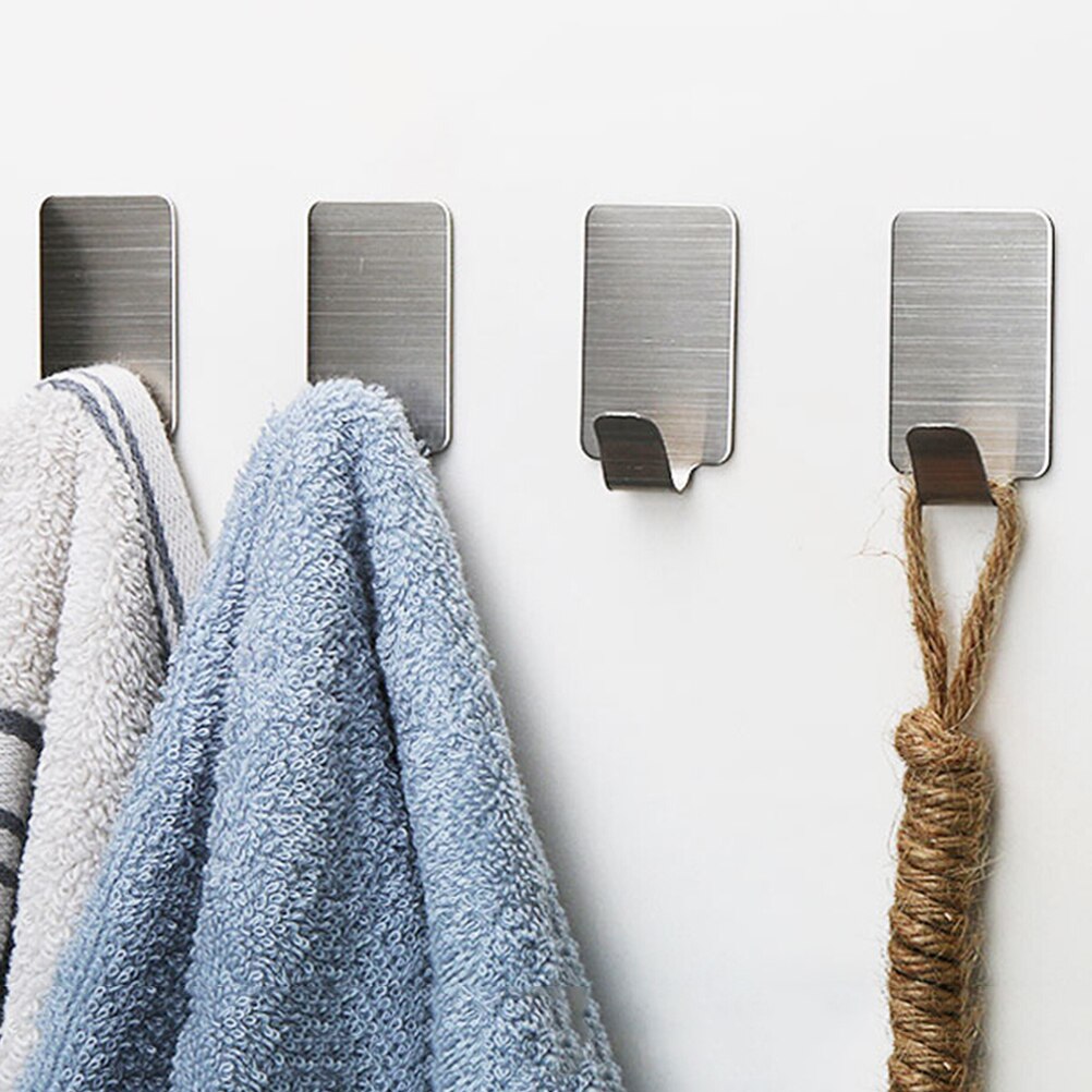 6PCS Stainless Steel Adhesive Door Hook kitchen Hooks Wall Hanger Towel Hooks Wall Hooks for Kitchen Bathroom