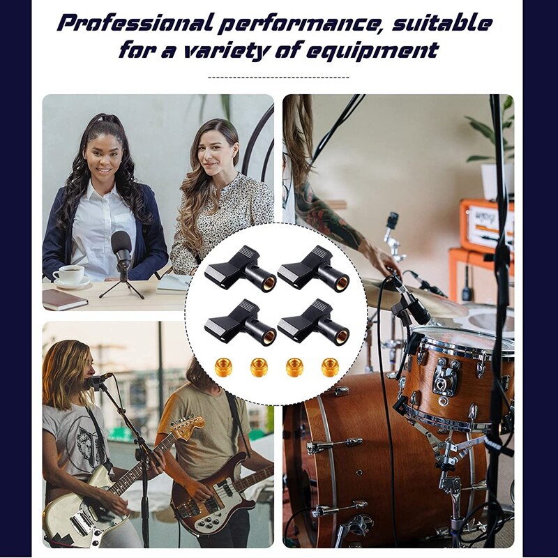 4Pieces Microphone Clip Holder with 4 Adapters,Adjustable Mic Holder Clamp with 5/8 Inch Male to 3/8 Inch Female Adapter