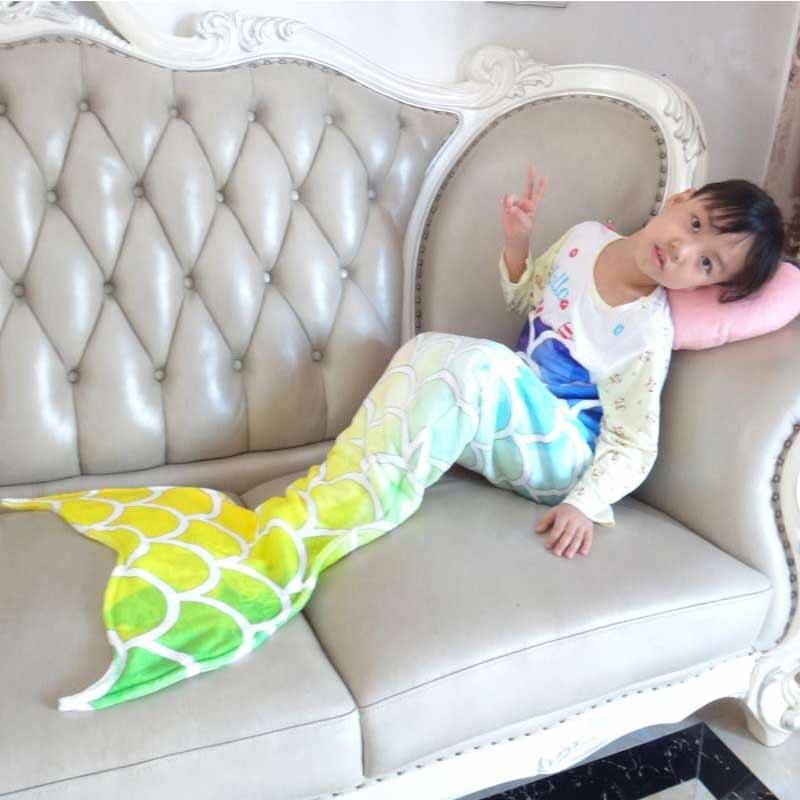 Kleurrijke Vis Schaal Mermaid Deken Voor Tv Mermaid Tail Gooi Deken Voor Kind Baby Soft Sofa Wearable Warme Plaid Flanellen deken