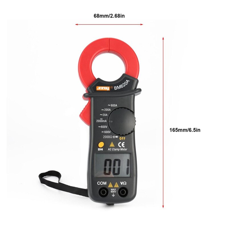 SZBJ BM820A Handheld Mini DC/AC Clamp Meter Digital Multimeter Volt Amp Ohm Diode Tester Ammeter Tester