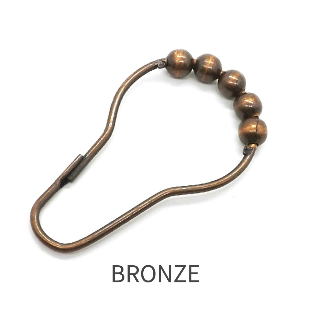 12Pcs Stainless Steel Shower Curtain Hooks Bath Curtain Rollerball Shower Curtain Rings Hook 5 Roller Polished Satin Nickel Ball: Bronze