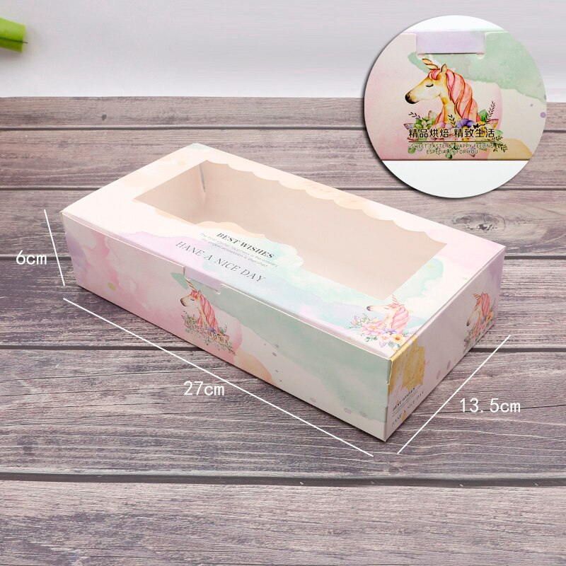 20 stk 27 x 13.5 x 6cm cupcake kasser og emballage vindue flamingo dot rose stor kasse bryllupsfest madkasse papirboks bagning: F