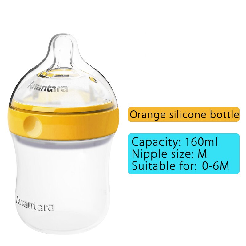 160ml/240ml voedingsbekers silicagel fles brede mond valbestendig anti-winderig pasgeboren baby schattige watermelk flessen: Oranje 160ml