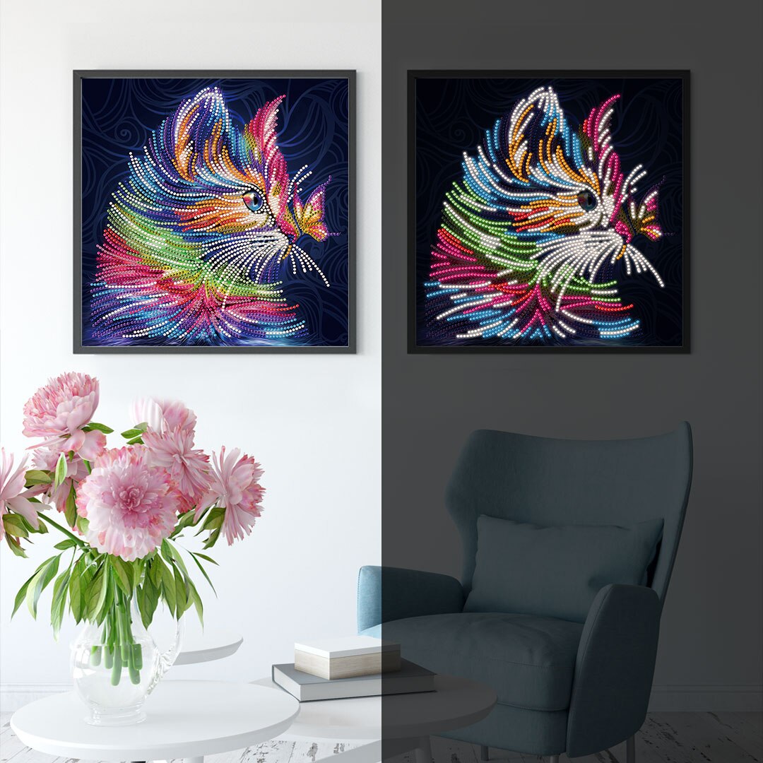 5D Luminous Diamond Painting Butterfly Night Animal Kits for Adults Kids Glow in The Dark Beads Diamond Art Painting Pictures: 02