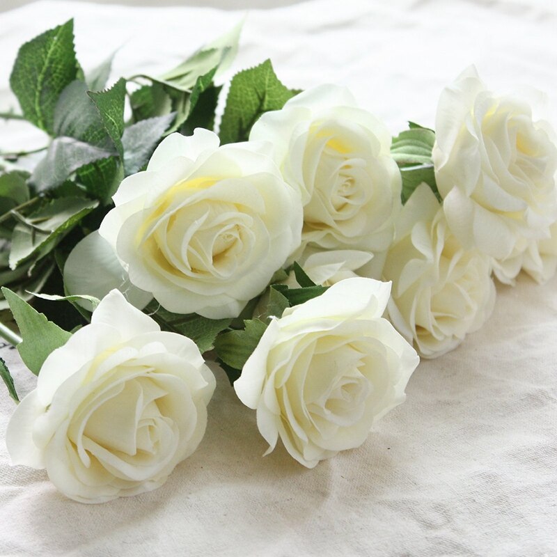 10 Uds látex de tacto Real decoración de rosas flores artificiales de seda flores para boda ramo de flores de de en casa flores blancas