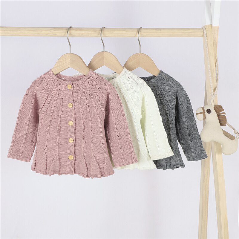 Baby Meisjes Trui Herfst Winter Peuter Kinderen Meisje Gebreide Lange Mouwen Single Breasted Ruches Truien Jurken