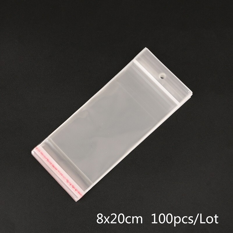 New Arrival 100/200 sztuk przezroczyste samoprzylepne z tworzywa sztucznego odporna na wilgoć samoprzylepne prezent torba torebki biżuteria BagBag DIY: 8x20cm