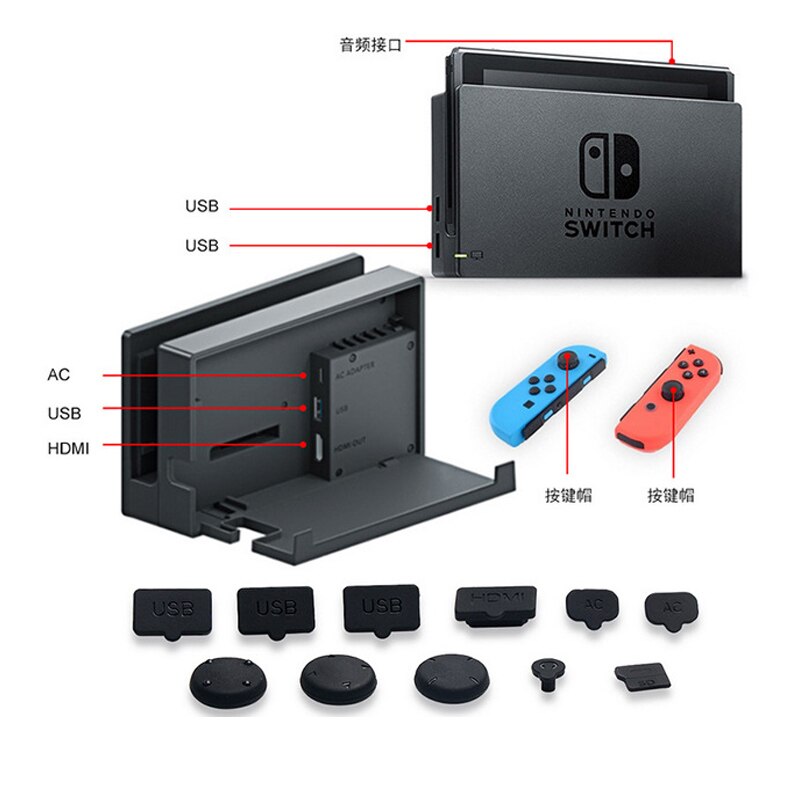 Protection Dustproof Mesh Jack Stopper Kit For Nintend Switch Console+HD Tempered Glass Screen Protector For Nintendo Switch NS