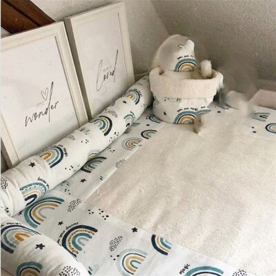 ins cotton printed rainbow bed fence crib safety anti-collision rainbow bed fence guard rail long pillow cushion baby room