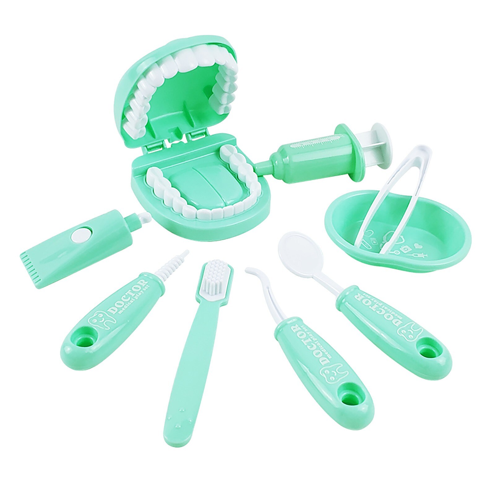 9 Stks/set Kids Pretend Play Toy Tandarts Controleren Tanden Model Voor Artsen Rollenspel Speelgoed Grappige Educatief Juguetes De Los niños L3: green