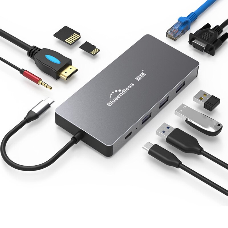 Docking Station blueinfinite HC101A, interfaccia di tipo C porta di rete Hdmi Docking Station 10 In 1a ricarica rapida Pd