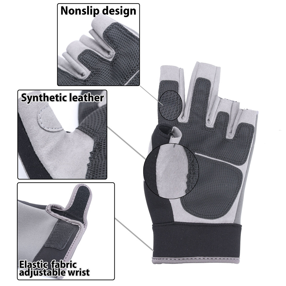 1 par de guantes de pesca de neopreno elásticos de medio dedo Maximumcatch, guantes de pesca antideslizantes impermeables, Color negro y gris