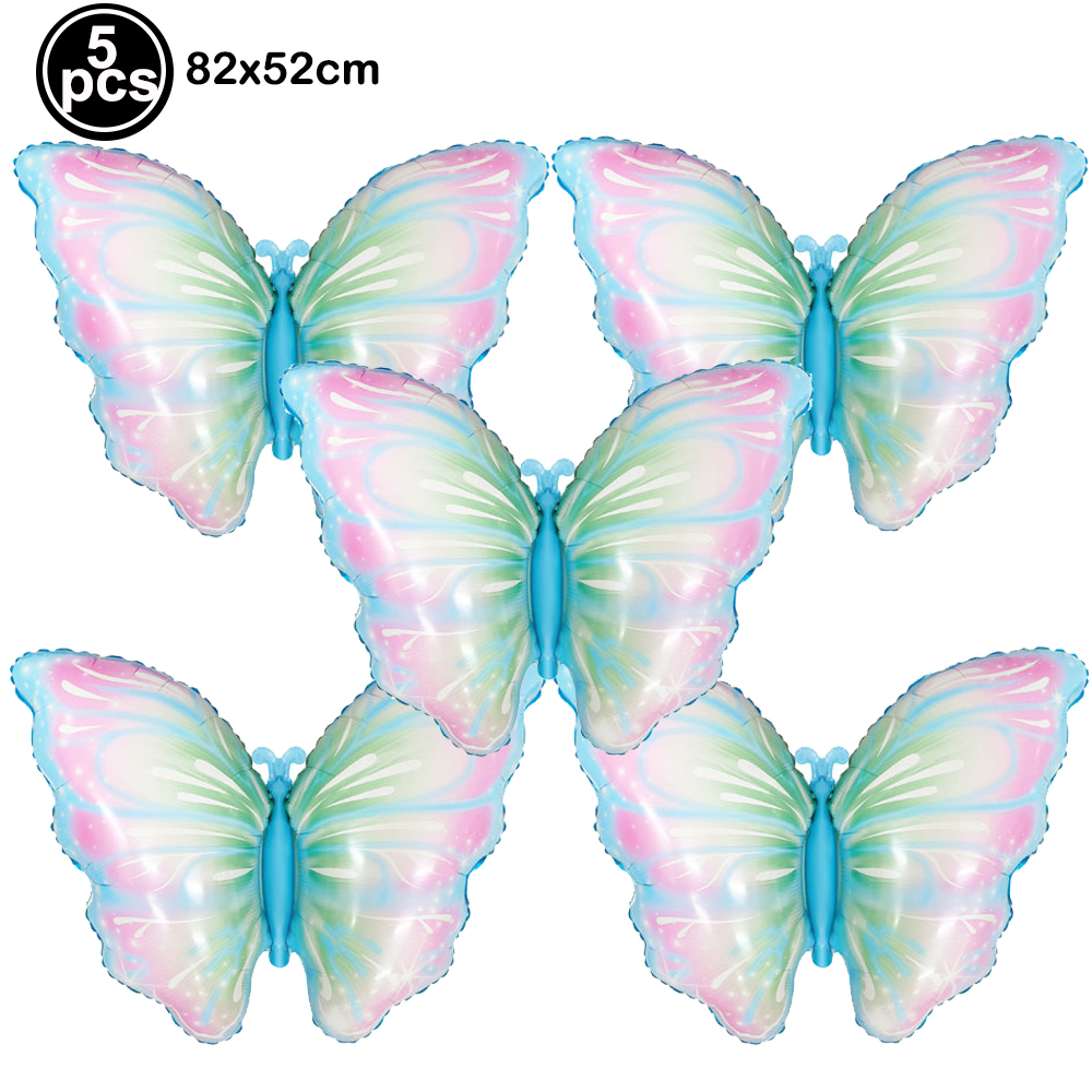 5 uds. Globos coloridos de papel de aluminio con forma de mariposa, globos con temática de mariposa, decoraciones para de cumpleaños, boda, Baby Shower