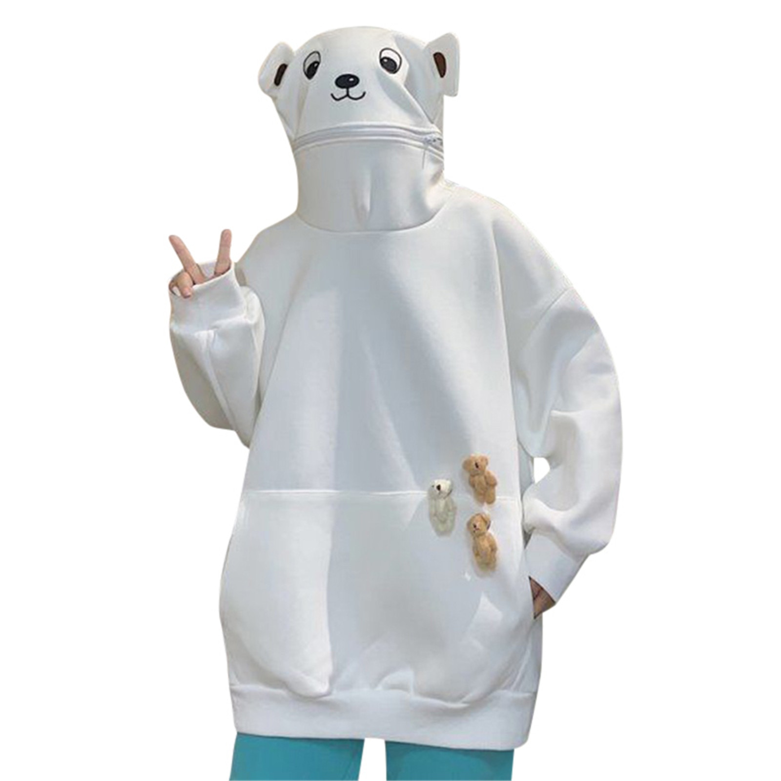 Unisex Frog Casual Panda Hooded Sweatshirt Couple with Plush Toy Accessories Durable for Winter Autumn Bear Hoodie AIA99