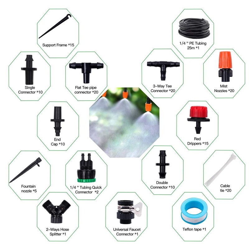 151Pcs Irrigation Kit, 25M Mini Drip Irrigation System With Adjustable Nozzle Sprinkler Sprayer And Dripper Automatic