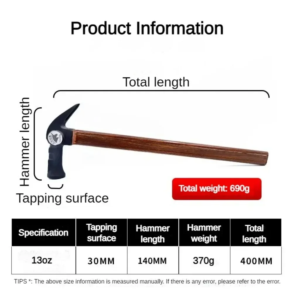 Martillo de garra de trabajo, herramientas de carpintería, martillos de uñas, herramienta Manual portátil , accesorio de Hardware práctico multifuncional: Azul