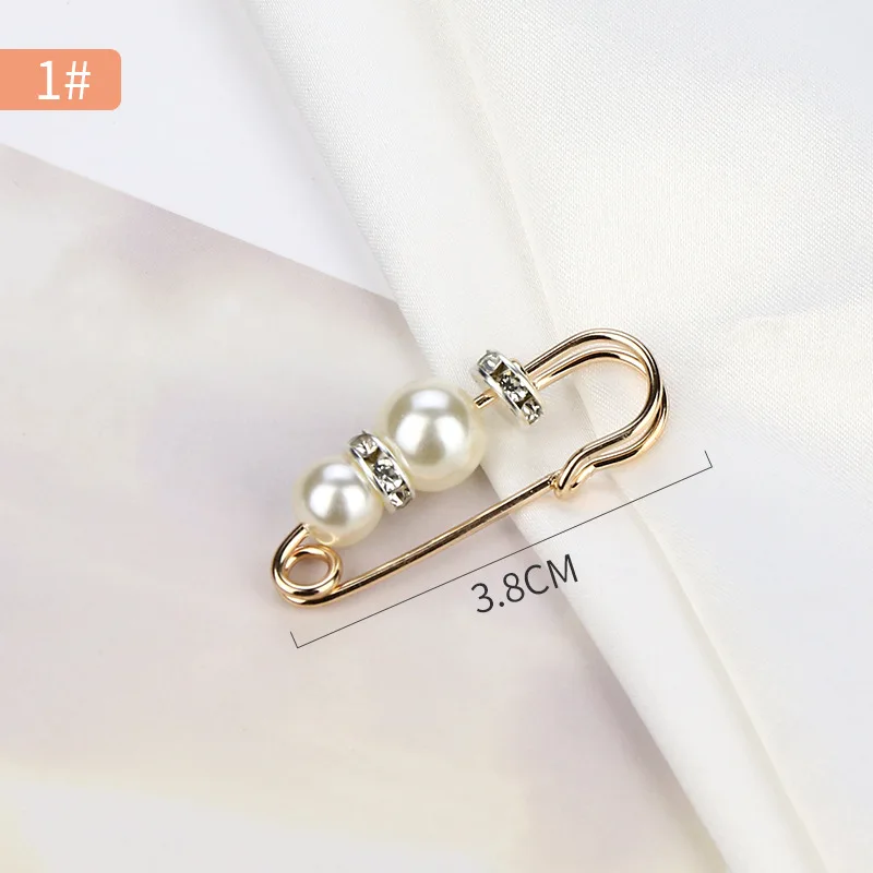 2/4 Uds broche de perlas alfileres suéter chal Clips imitación perla diamantes de imitación Collar Pin de seguridad para mujer chica ropa vestido Accesorios: M / Verde militar