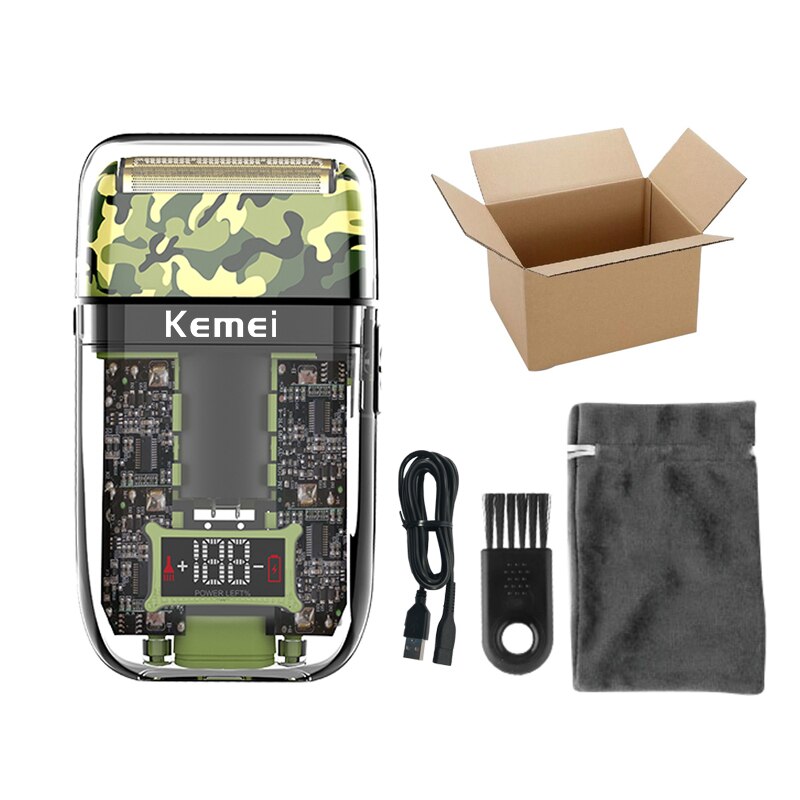 Kemei Transparent Electric Shaver Men Electric Razor Rechargeable Beard Shaver Floating Face Care Shaving Machine: KM-TX7Box