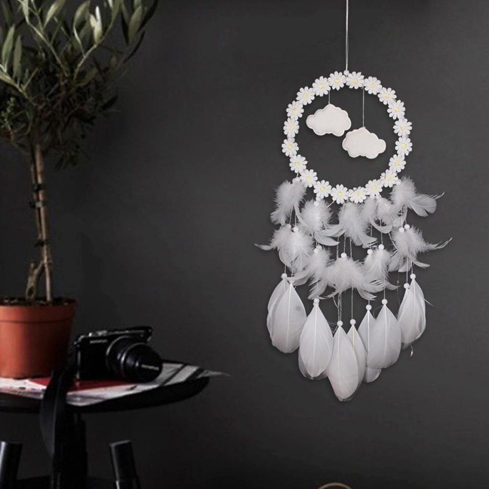 Daisy Handmade Dream Catcher with LED Light Dreamcatcher Pendant Hollow Wind Chimes Wall Hanging Home Decoration