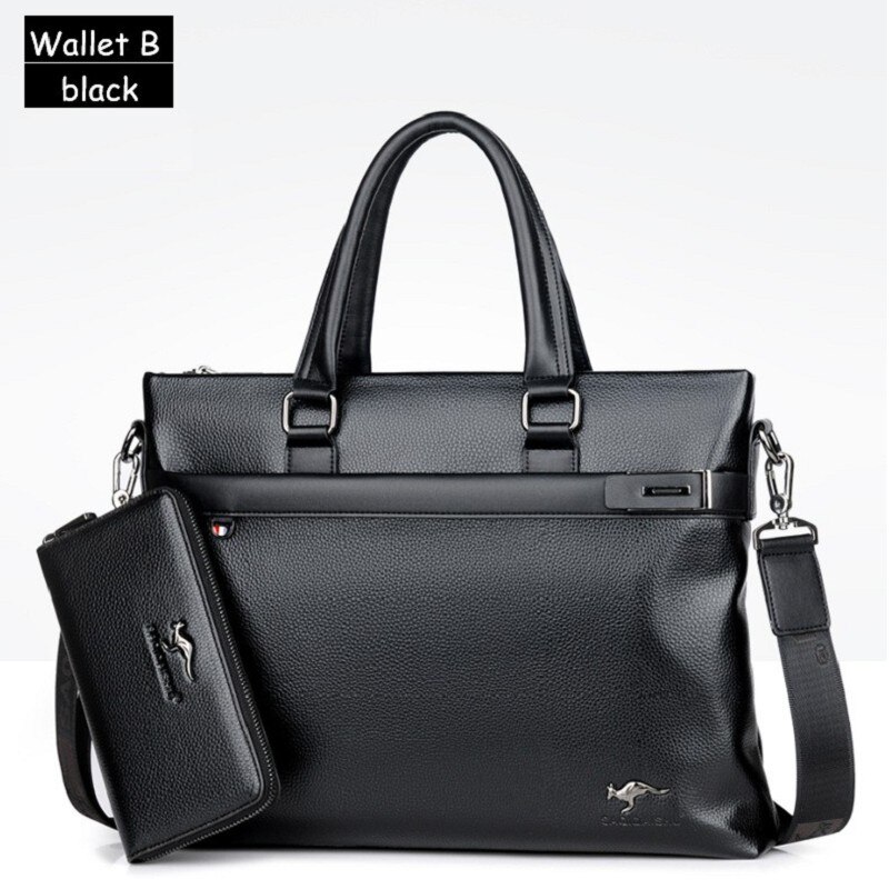 Men briefcases pole business Bag travel PU formal work handbags large capacity handbag Male Crossbody Messenger: handbag B black