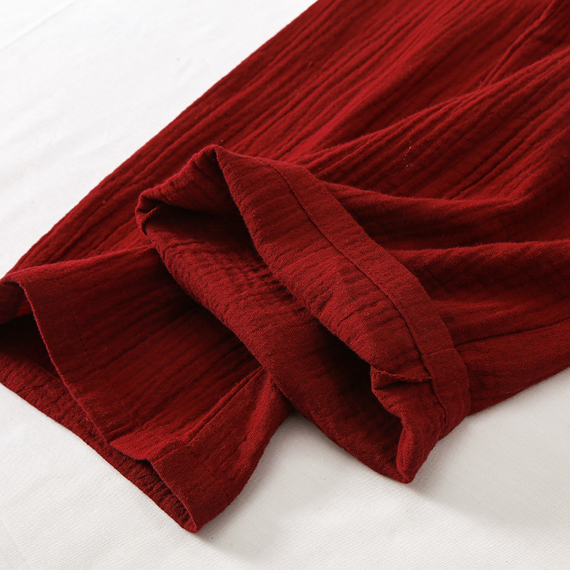 Japanese 100% Crepe Cotton Loose Casual Trousers Solid Color Pants Women's Spring And Summer Double Gauze Home Pants