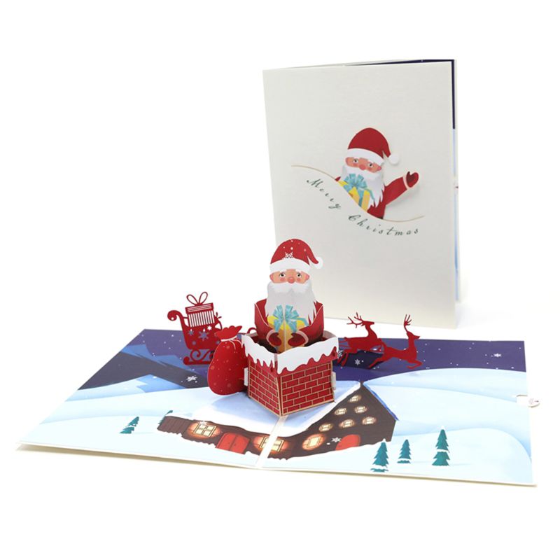 3D Up Santa Claus Greeting Cards Postcards Invitations with Envelope for Kid E56E