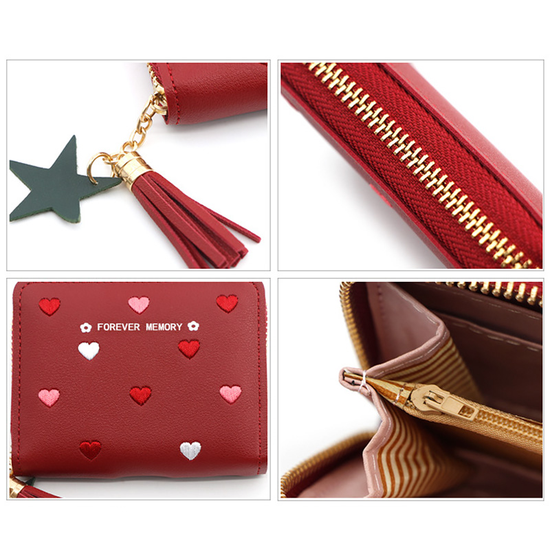 1PC Frauen Kleine Brieftasche Damen Mini Quaste Brieftasche Niedliche Mädchen Kurze Reißverschluss SchöNe Pu Leder Geldbörse Weiblichen Hand geldbörse