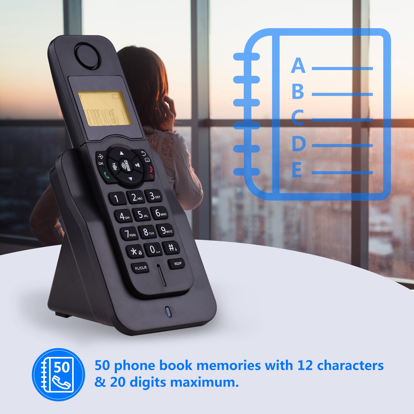 Expandable Cordless Phone Telephone with LCD Display Caller ID Hands-free Calls Conference Call 16 languages for Office Home