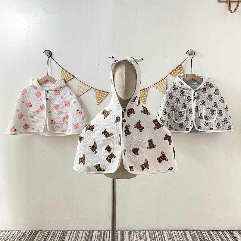 Herfst Pasgeboren Kleding Baby Meisje Capuchon Cute Bear Print Baby Jongens Mantel Jas Katoen Kinderen Windjack Baby Hoodie