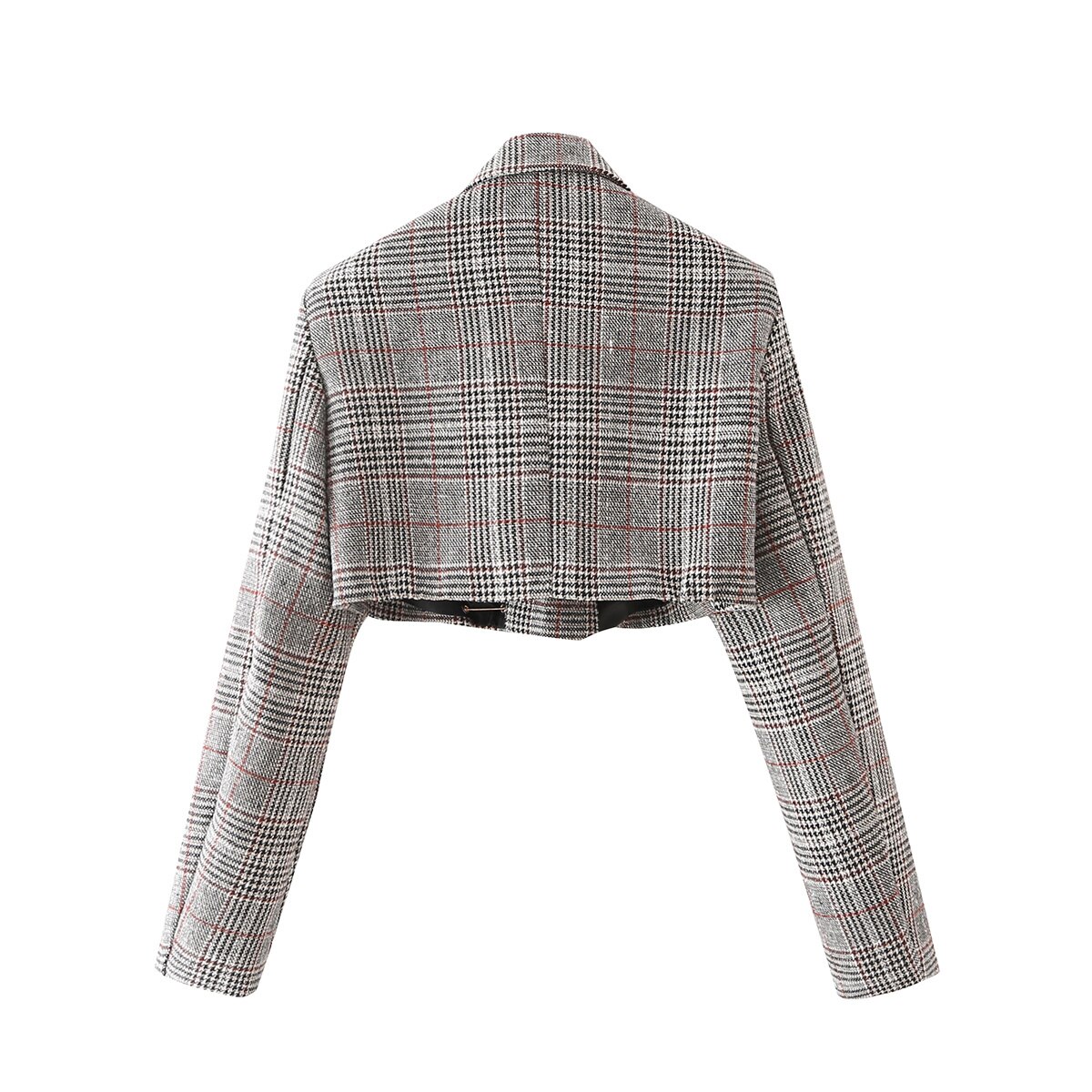 Ensemble blazer court et jupe, veste élégante, manches longues, pied-de-poule, échancré, costume 2 pièces, tenue de bureau pour femmes