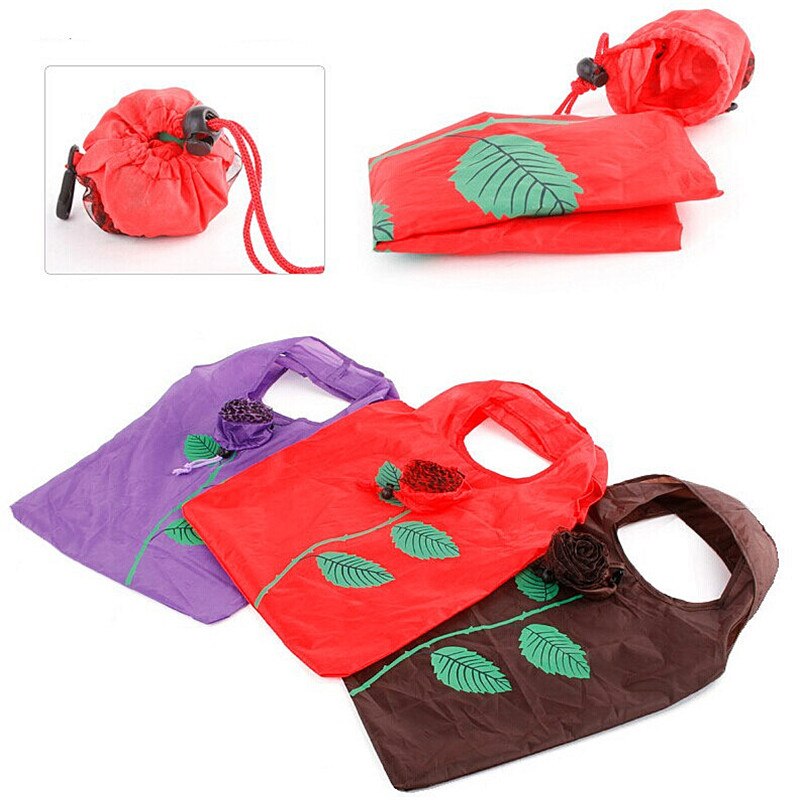 Eco Opslag Handtas Rose Bloemen Vorm Opvouwbare Boodschappentassen Herbruikbare Vouwen Kruidenier Nylon Grote Zak Leuke Tote Pouch 1 stuks