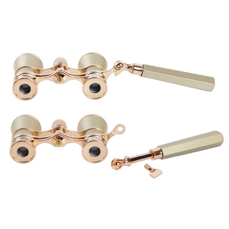 Gold 3X25 Opera Binocular Coated Lens Telescope Opera Glasses Coated Theater Glass Lady Glass Handle Women Girls