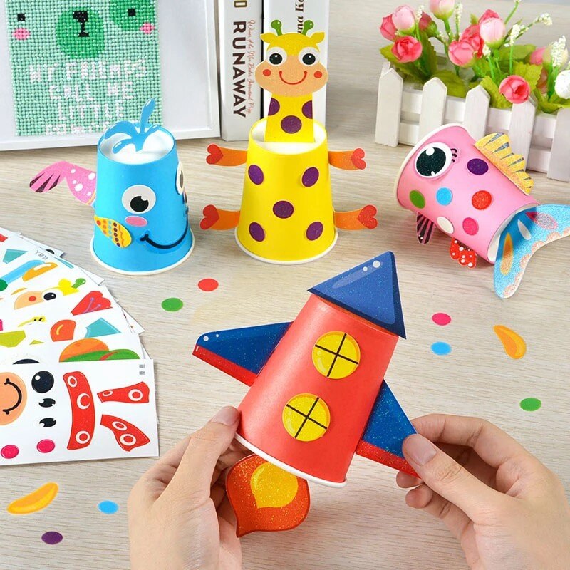 12 stk børn 3d diy håndlavede papirkopper klistermærke materialesæt hele sæt børnebørnehave skole kunsthåndværk pædagogisk legetøj