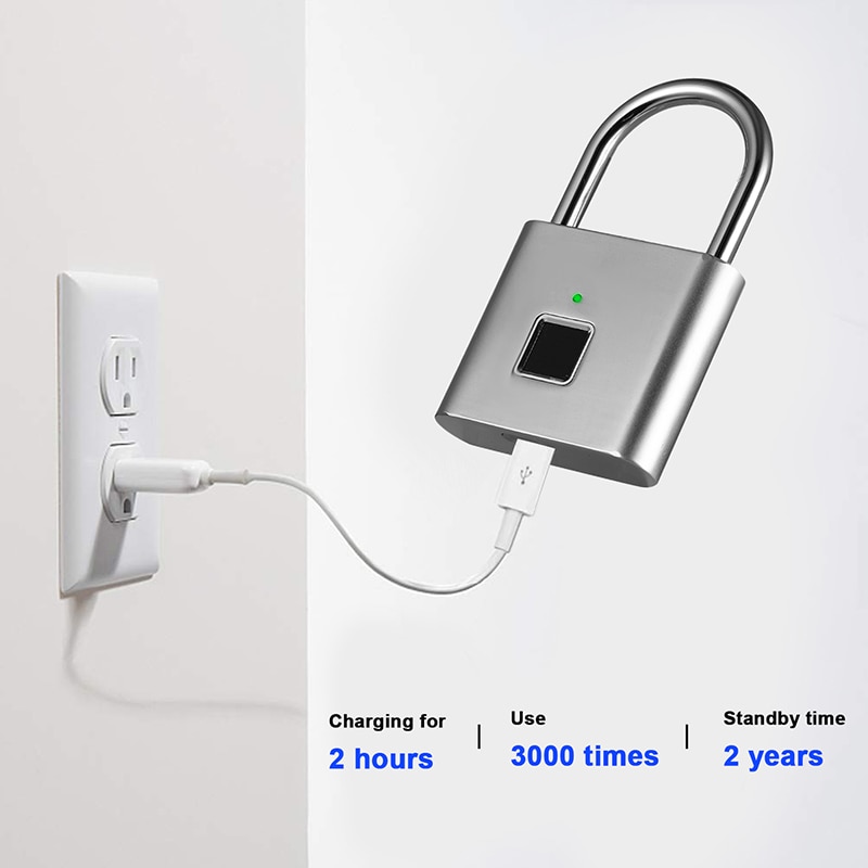 USB Charging Fingerprint Lock Smart Waterproof Padlock door lock quickly Unlock Portable Anti-theft Fingerprint Lock Zinc