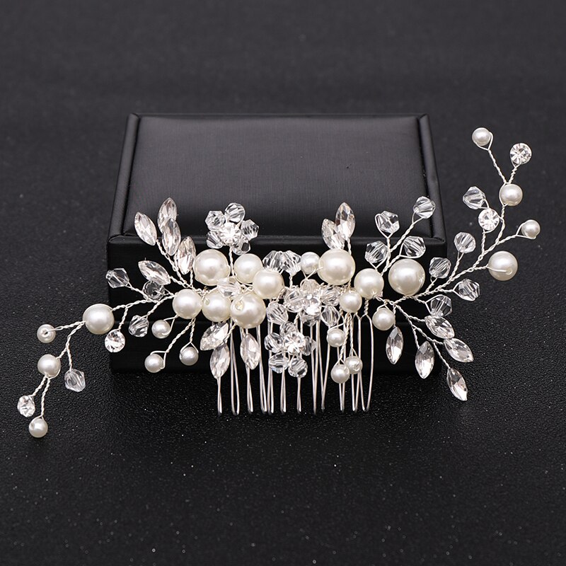 Peineta para el pelo de boda, horquillas y pinzas para el pelo de perlas para mujer, tocado de novia con diamantes de imitación, accesorios de joyas para el cabello de novia, 2025: Color amarillo claro