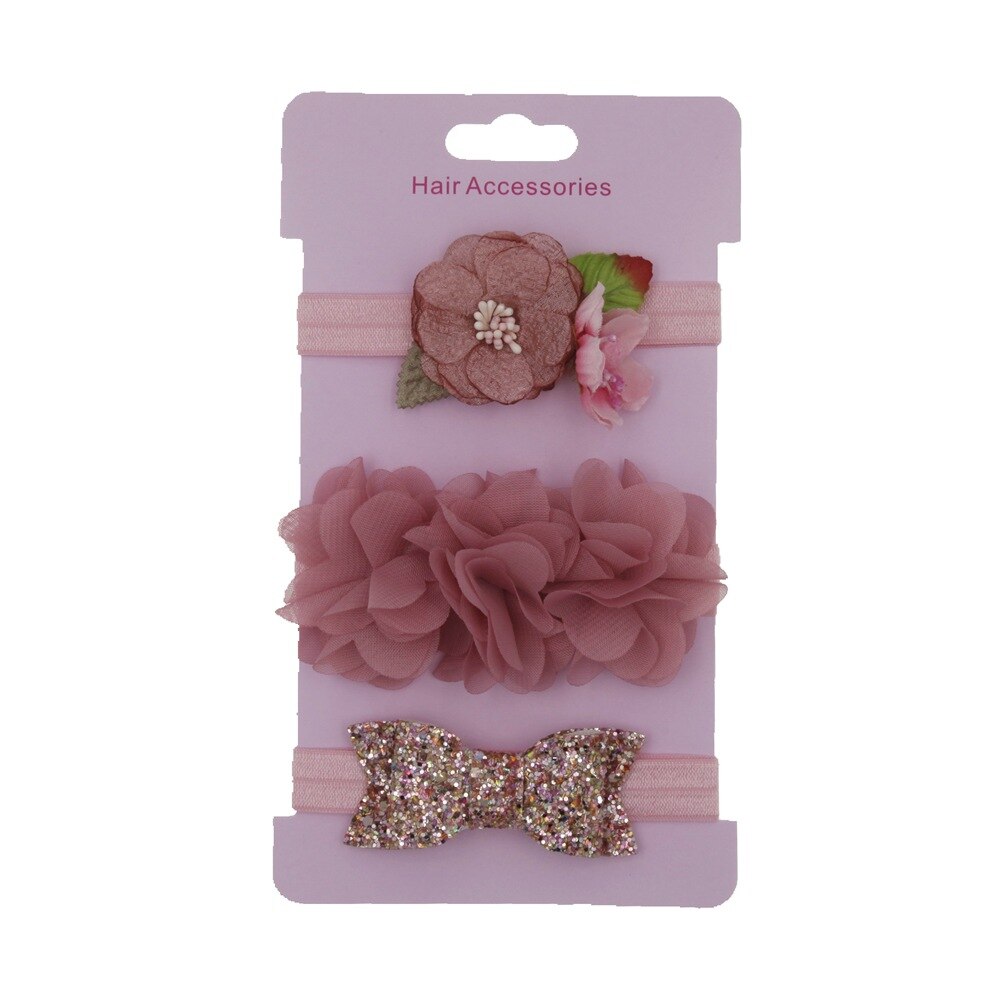 Baby pannband set elastisk paljett rosett hårband flickor bowknot casual söta huvudbonader baby barn håraccessoarer 3 st/lot: Smutsig rosa