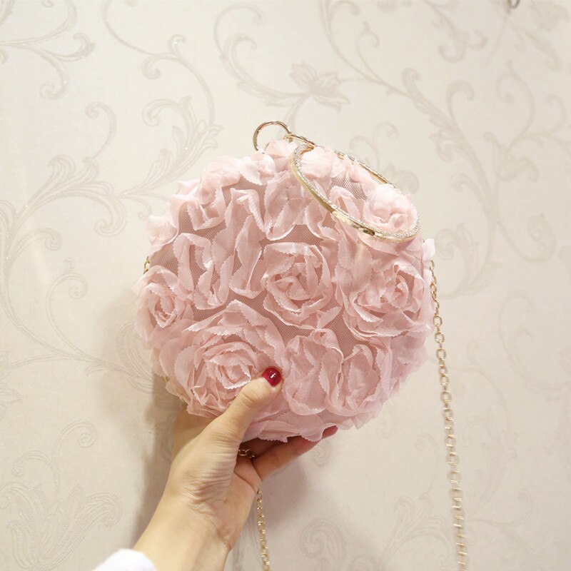 Luxury 3D Lace Flower Handbag Birthday Wedding Evening Women Clutch Round Purses and Handbags Crossbody Party Shoulder Bags