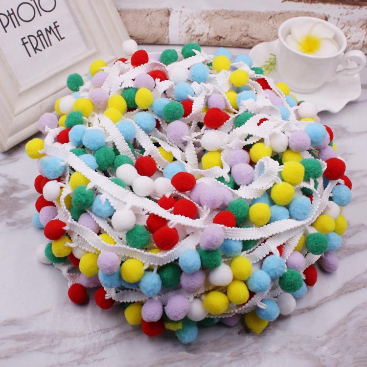 5 yards/rulle pompom spetsband sömnadstillbehör pom pom tofs pompoms trim bollfransar broderi gör-det-själv klädseltyg: Vit linje 3