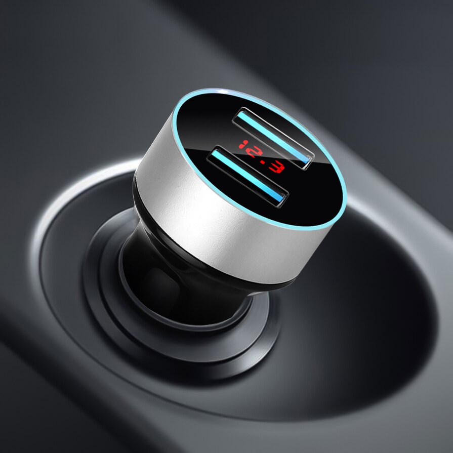 3.1A Dual USB Car Charger 2 Ports LCD Display 12-24V Car Cigarette Socket Lighter Car Phone Charger for iPhone 12 11 Pro Samsung