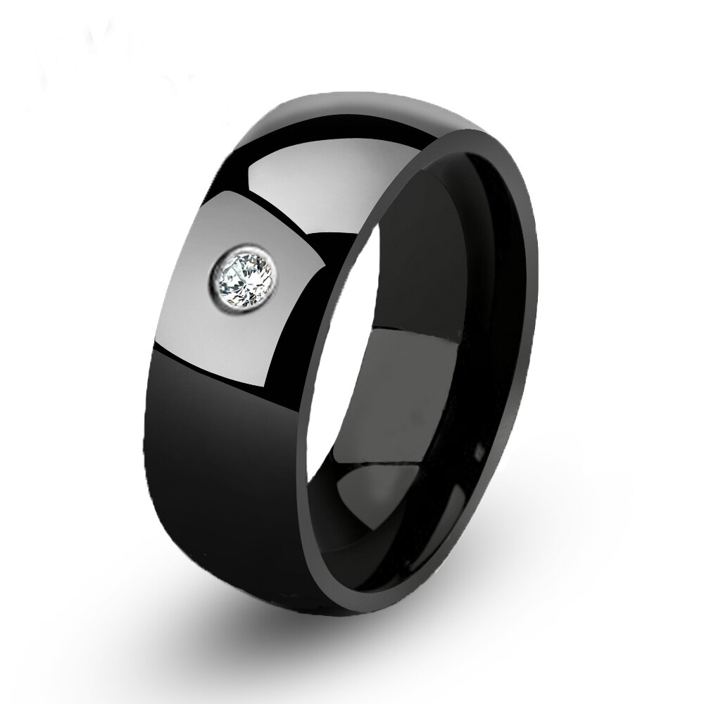 Black Stainless Steel Men Ring Simple Zircon Ring Wedding Engagement Ring Party: 13
